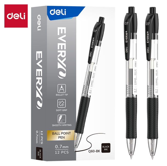 Ballpoint Deli Warna Hitam 0,7 mm (EQ60-BK)