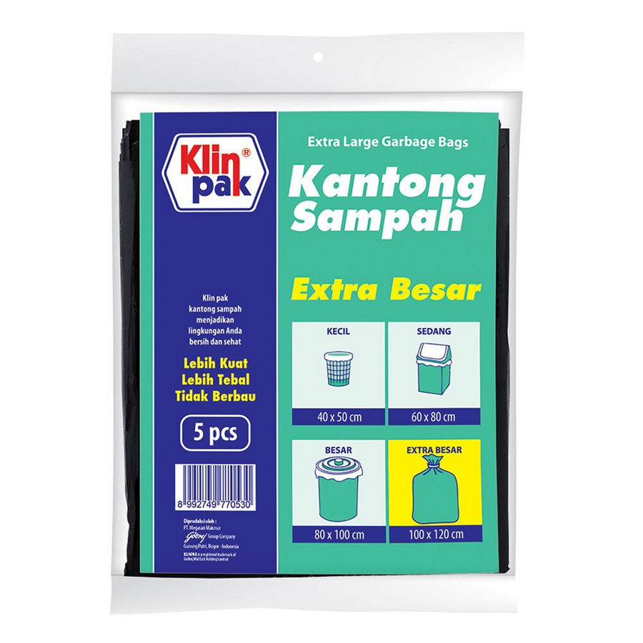 Kantong Sampah Klinpak Ukuran XL (100x120cm, isi 5 lembar)